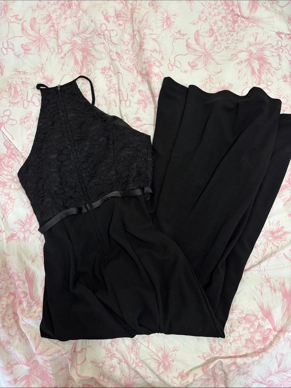 Black Lace Halter Evening Jumpsuit